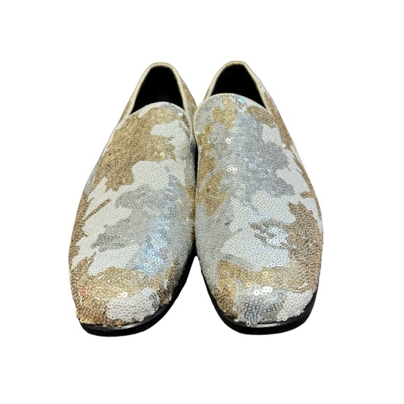 Stacy Adams Strut Gold White Silver Sequin Men's 10 Slip On Oxfords #25253-110 - Picture 4 of 7